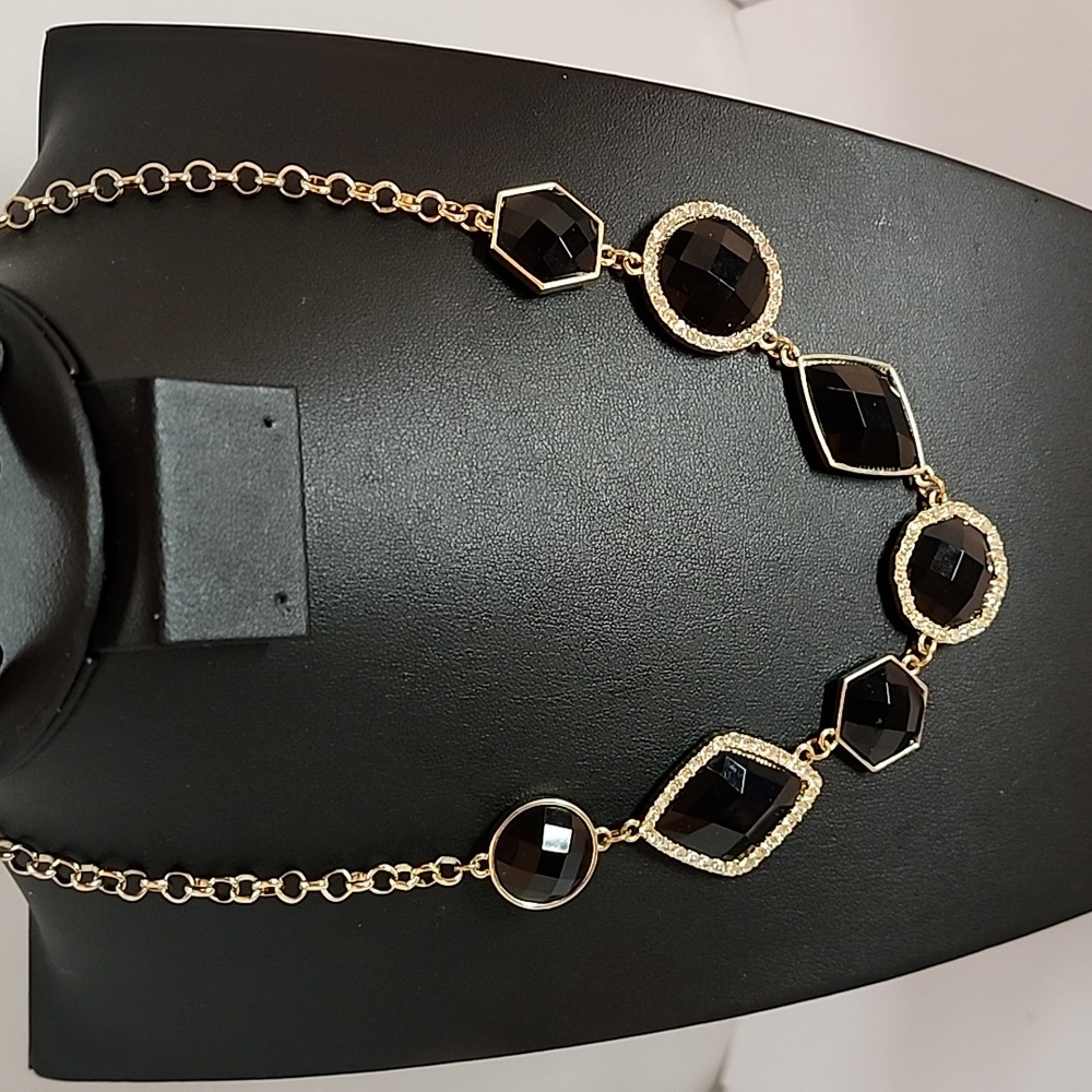 Black Faceted Geometric Statement Necklace